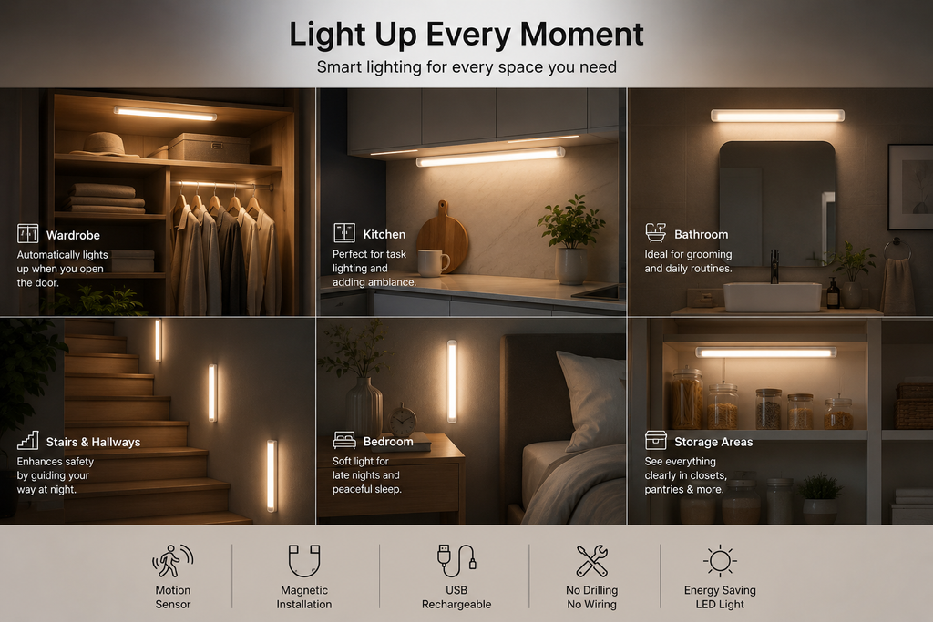 2-Pack Smart Motion Sensor LED Light Bar – Rechargeable, Magnetic & Wireless