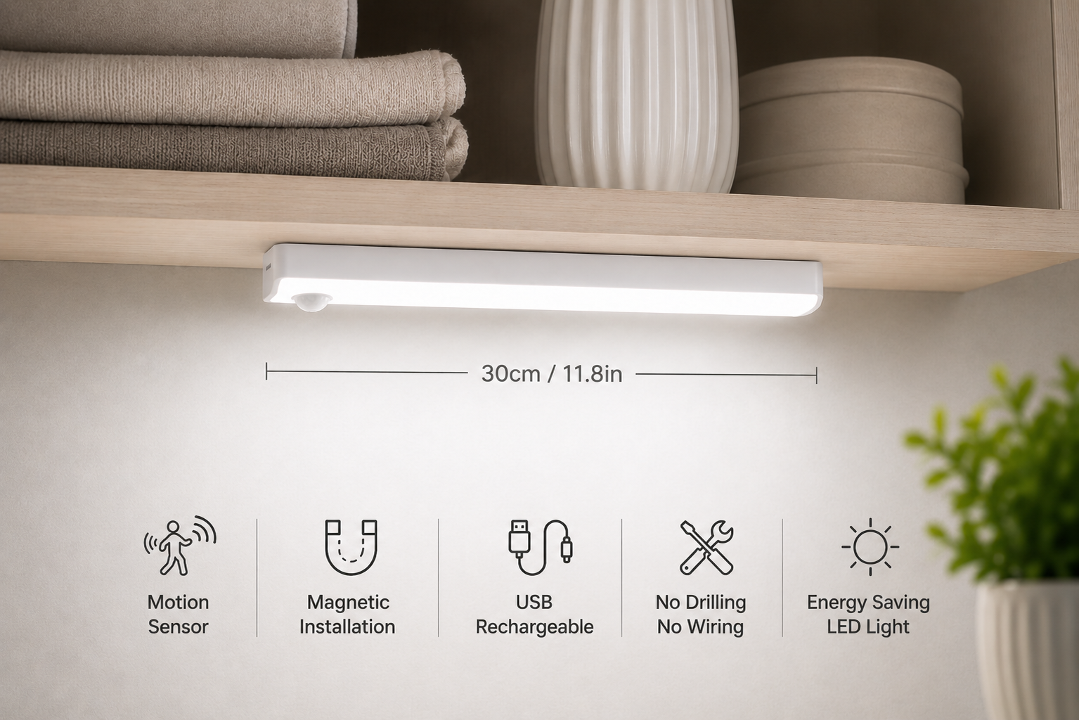 2-Pack Smart Motion Sensor LED Light Bar – Rechargeable, Magnetic & Wireless