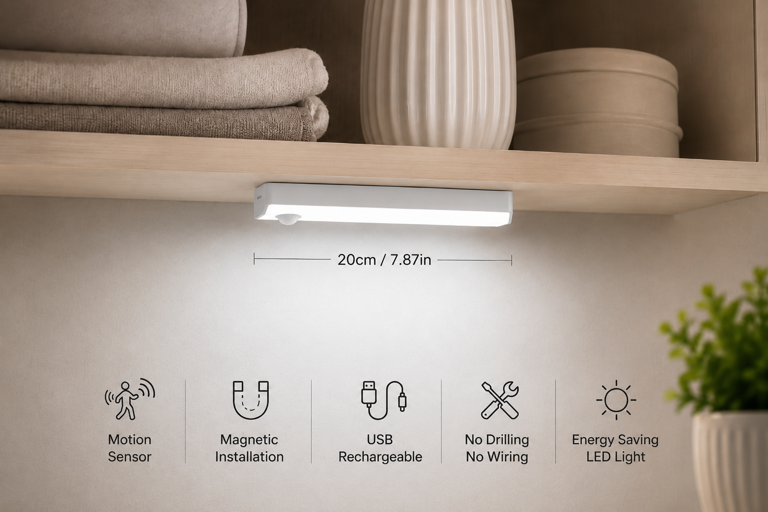2-Pack Smart Motion Sensor LED Light Bar – Rechargeable, Magnetic & Wireless