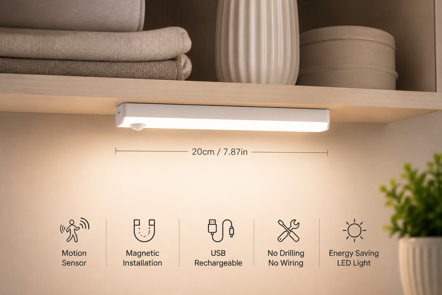 2-Pack Smart Motion Sensor LED Light Bar – Rechargeable, Magnetic & Wireless