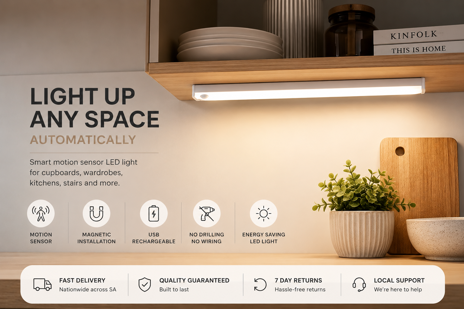 2-Pack Smart Motion Sensor LED Light Bar – Rechargeable, Magnetic & Wireless