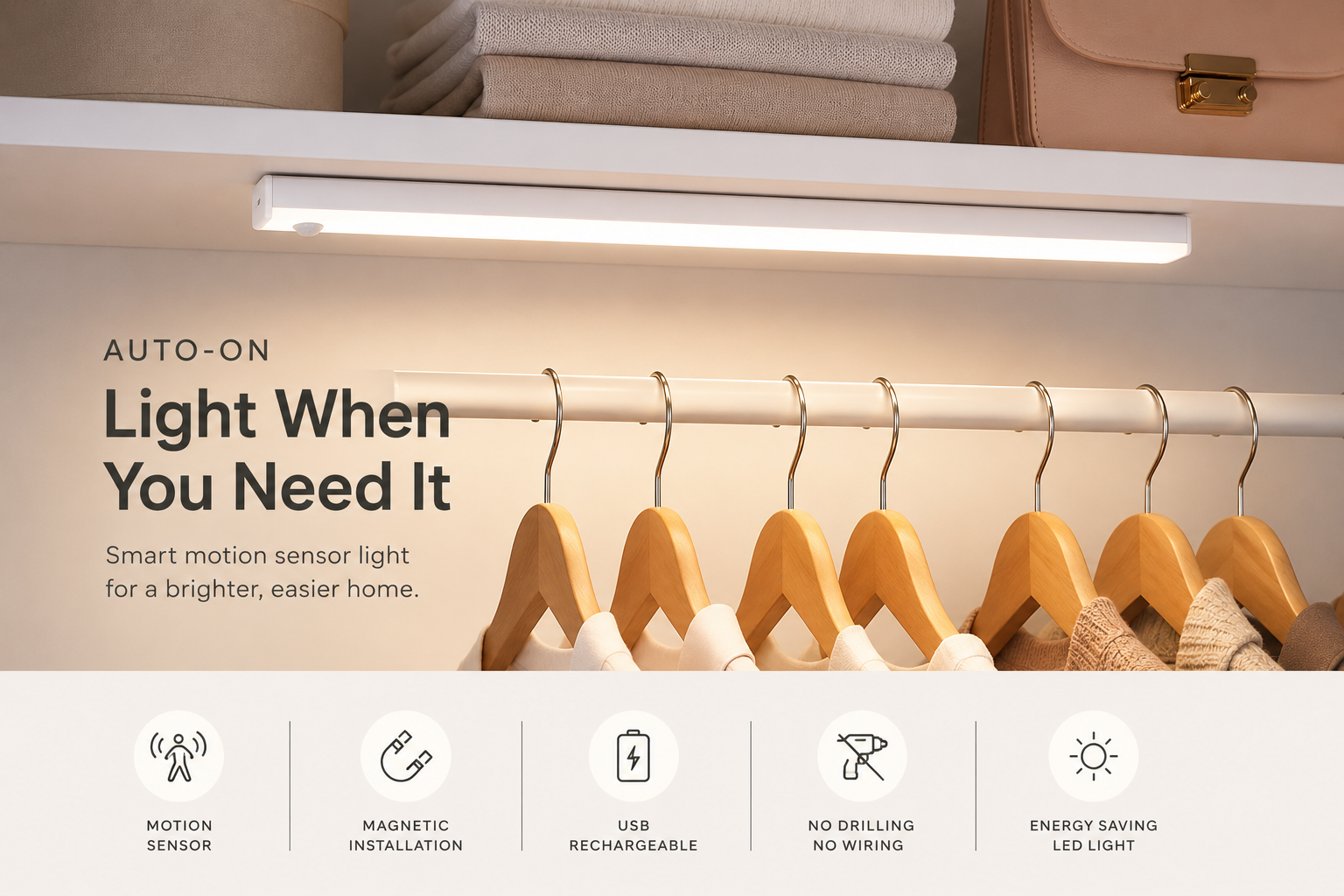 2-Pack Smart Motion Sensor LED Light Bar – Rechargeable, Magnetic & Wireless