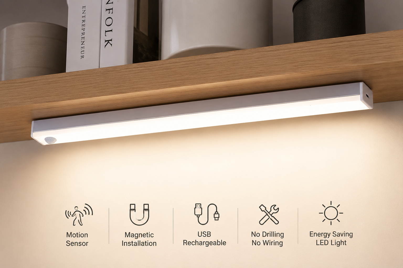 2-Pack Smart Motion Sensor LED Light Bar – Rechargeable, Magnetic & Wireless