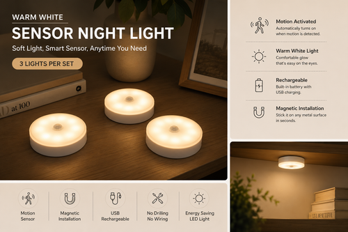 3-Pack Rechargeable Motion Sensor Night Lights – Wireless, Magnetic & Automatic