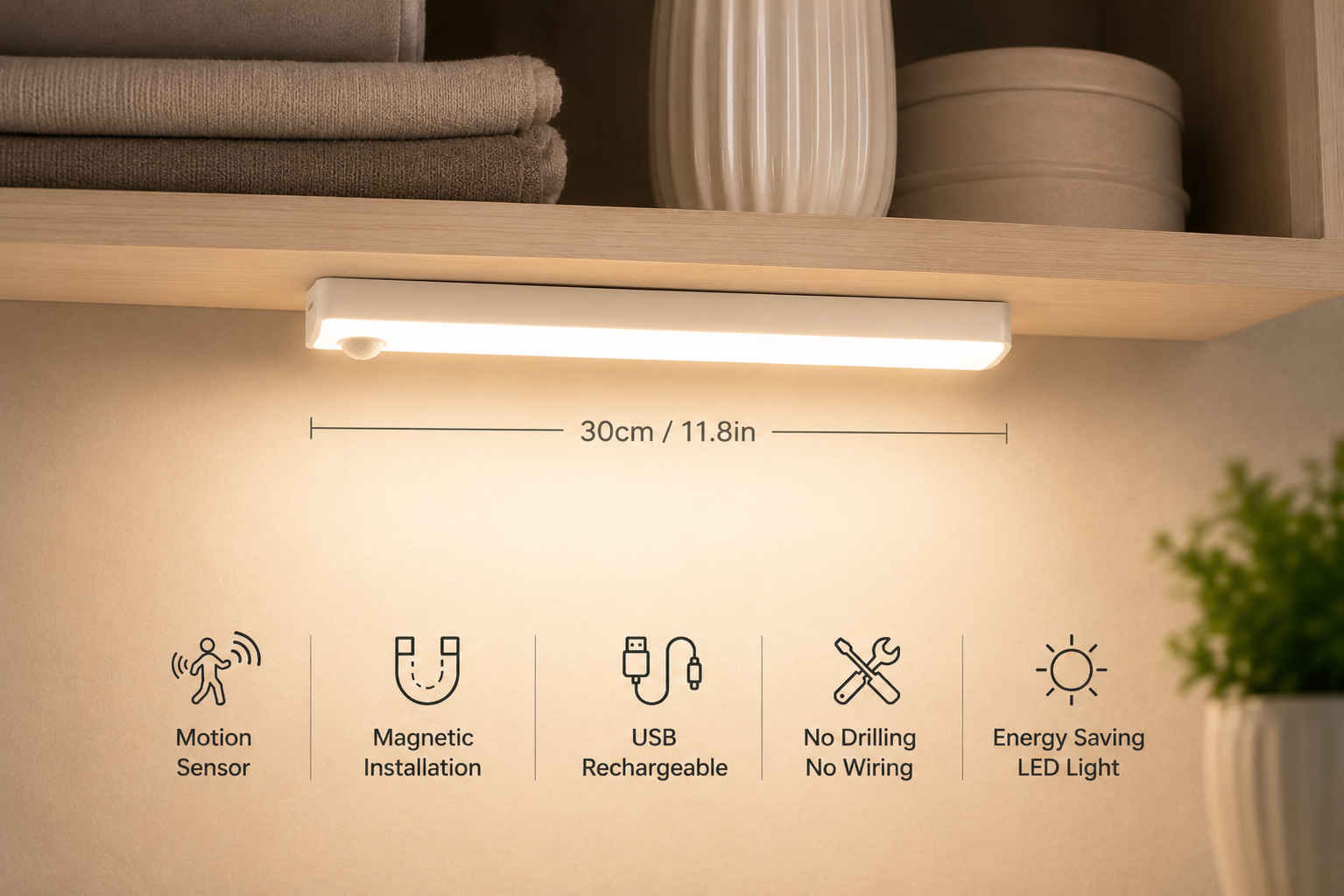 2-Pack Smart Motion Sensor LED Light Bar – Rechargeable, Magnetic & Wireless